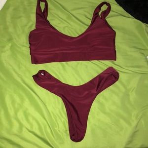 Burgundy Scoop neck thong bikini